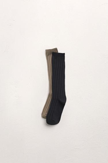 2-PACK OF LONG RIBBED LIMITED EDITION SOCKS - Taupe grey by Zara