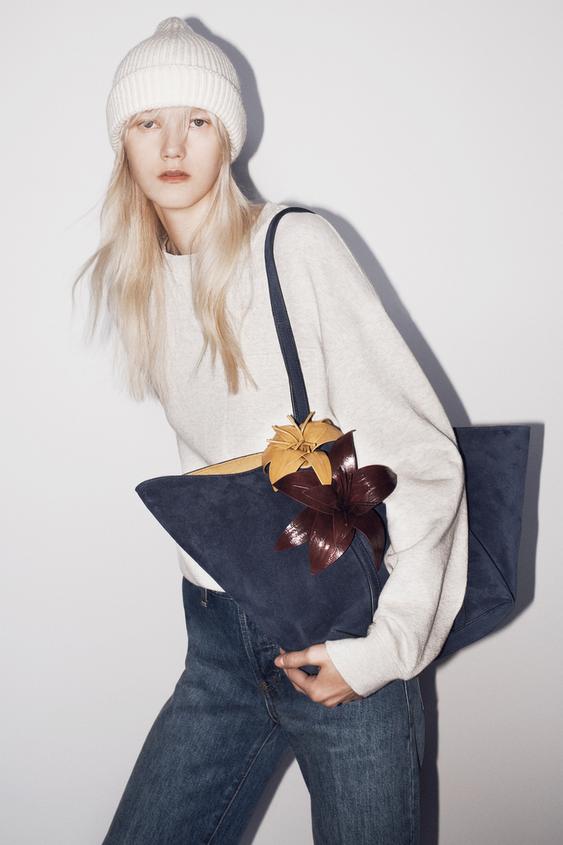 LEATHER SHOPPER BAG - Blue by Zara - Image 0