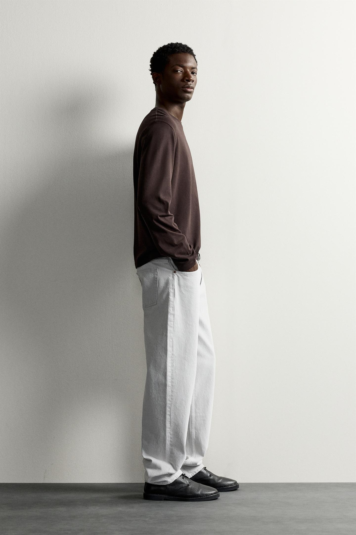 Мужская футболка Zara Regular Fit Long-Sleeve T-SHIRT, цвет: Коричневый — фото 4