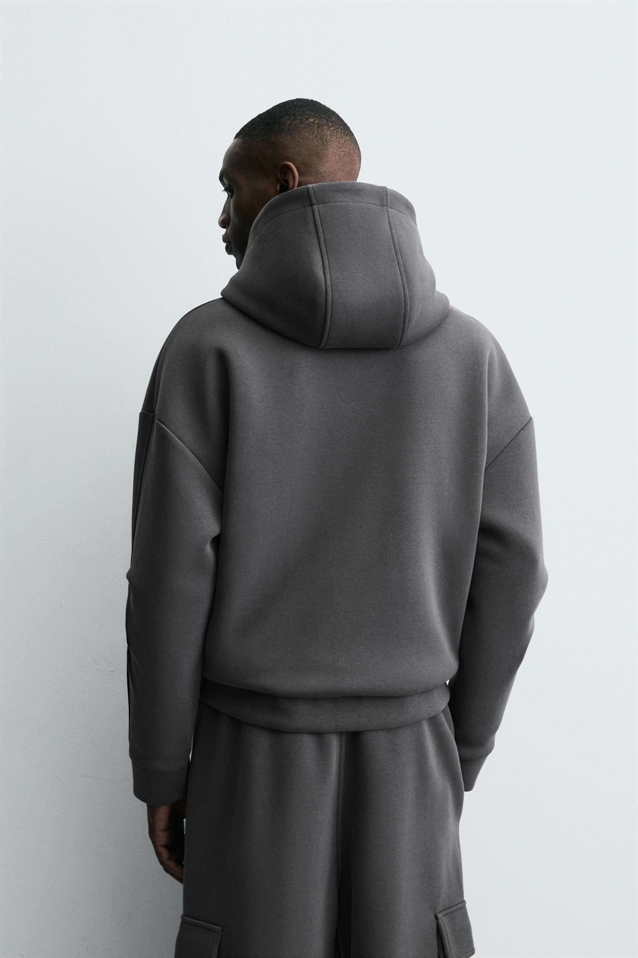 NEOPRENE EFFECT HOODIE SWEATSHIRT WITH PLEATS