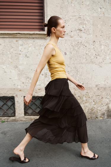 RUFFLED MIDI SKIRT - Dark brown by Zara - Image 3