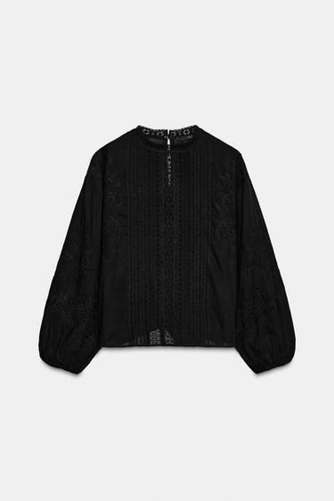 CHEMISE BRODERIES ET ENTRE-DEUX ZW COLLECTION - Noir de Zara - Image 3