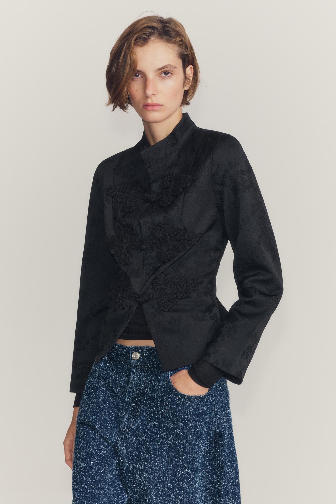 ZW COLLECTION JACQUARD JACKET WITH FROG FASTENINGS — Black