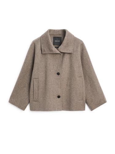 Manteau mi-long à col montant en laine mélangée - Marron de Zara