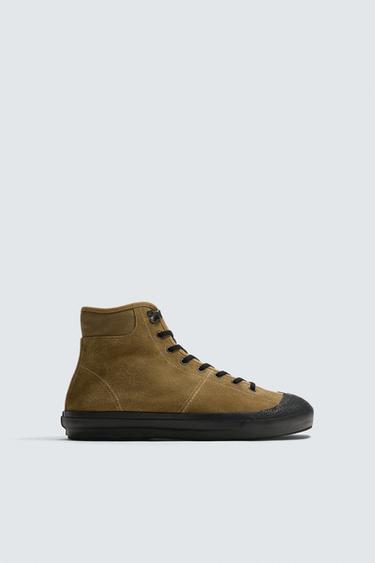 LEATHER HIGH-TOP TRAINERS LIMITED EDITION - Camel Brown by Zara