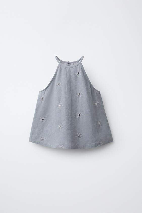 TOP HALTER LENTEJUELAS ALGODÓN Y LINO - Gris / Azul de Zara - Imagen 0
