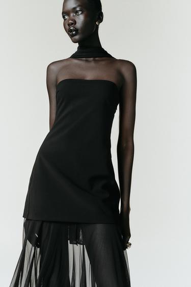 VESTIDO COMBINADO FULAR - Negro de Zara