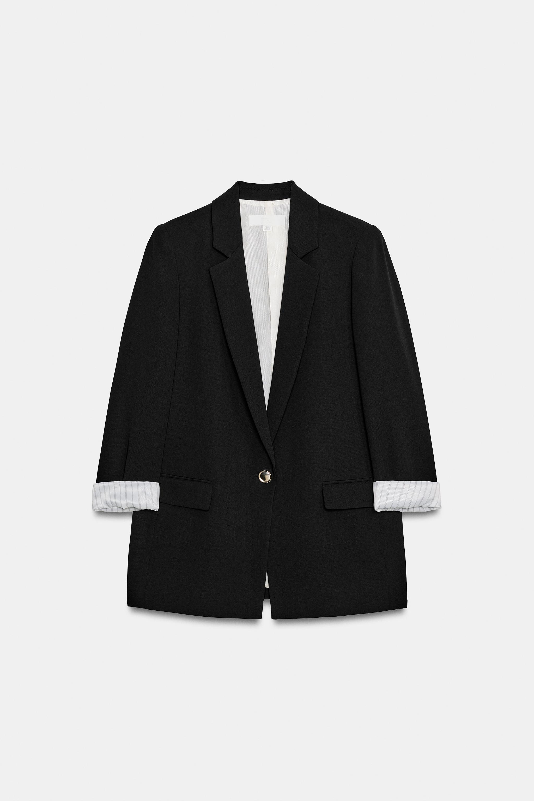 SHOULDER PAD BLAZER WITH PRINTED CUFFS