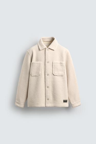 Zara FAUX FUR EFFECT OVERSHIRT WITH POCKETS - Ecru