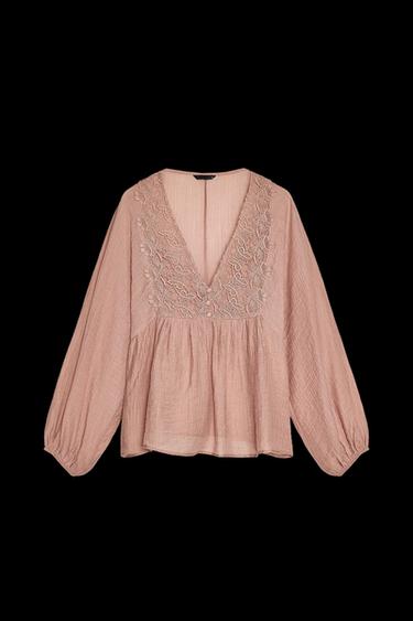 Zara TEXTURED CROCHET BLOUSE - Pale pink - Image 0