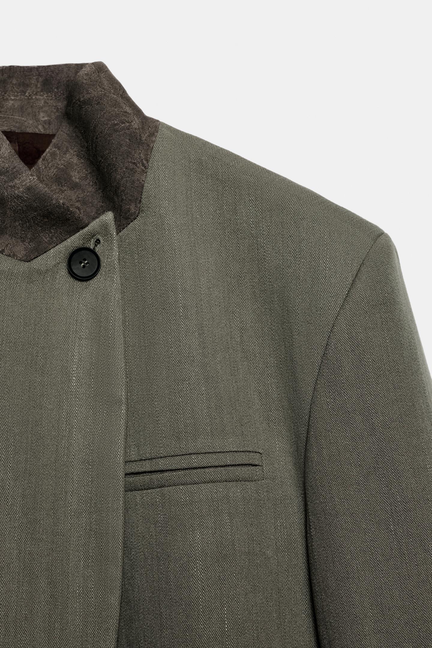 Женский пиджак Zara ZW Collection Contrast Collar, цвет: Серый / Рыжевато-коричневый — фото 5
