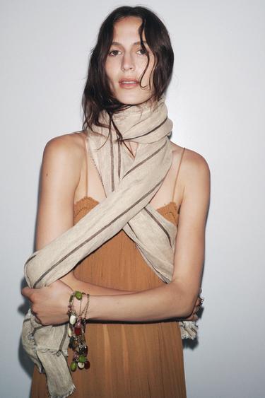 LENÇO DE LINHO 100% LISTRADO - Areia da Zara