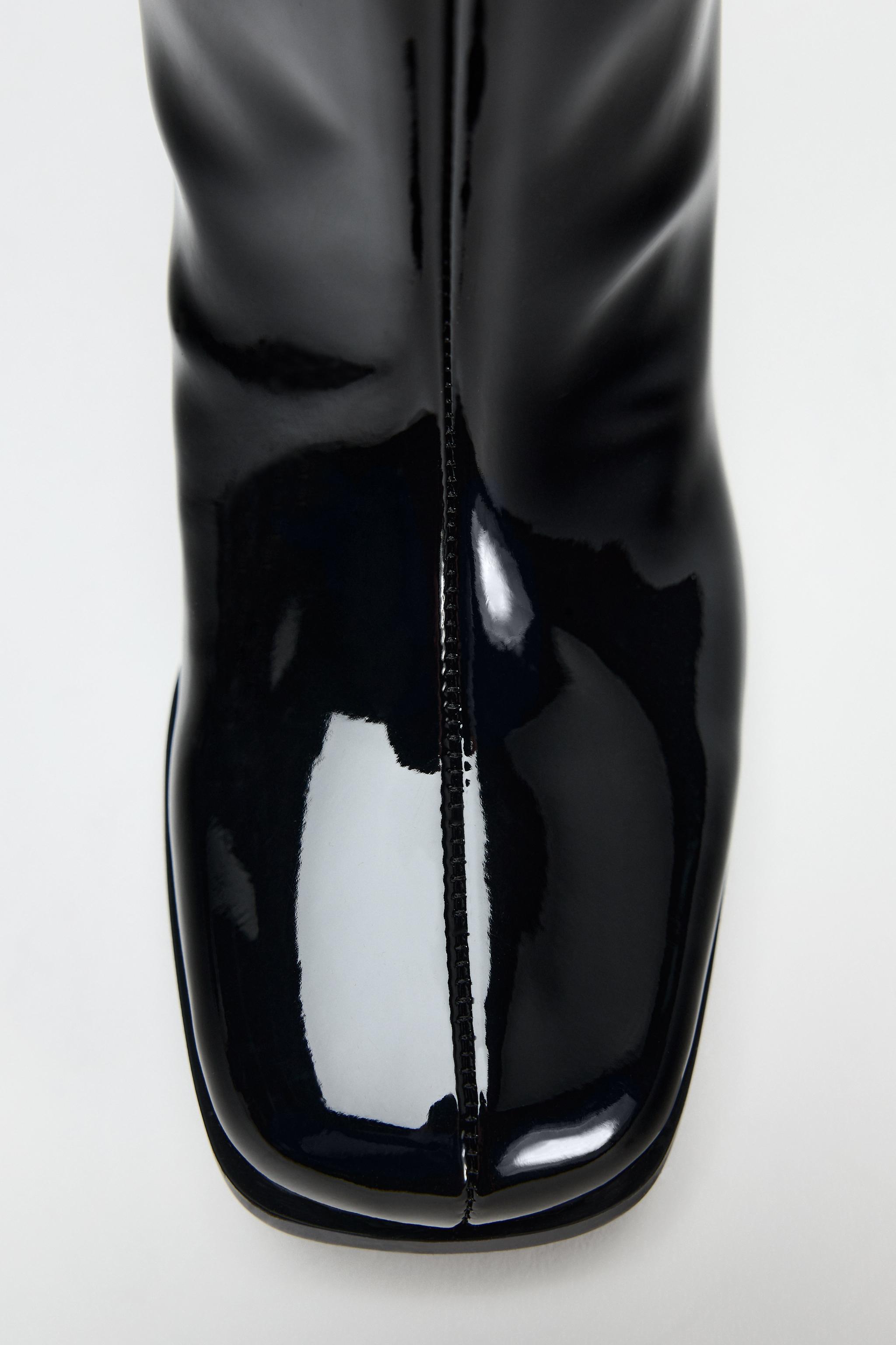 Zara Faux Patent Leather Heeled Boots Black Women