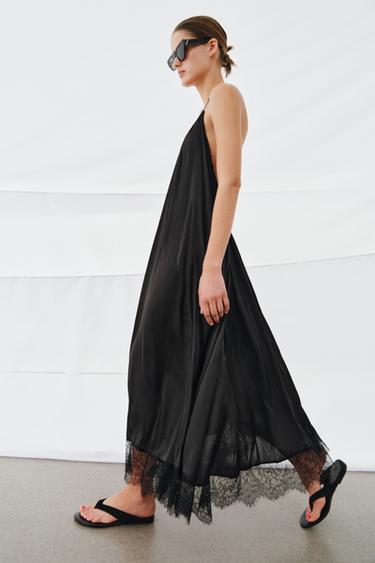 ZW COLLECTION LACE SATIN HALTER DRESS - Black by Zara