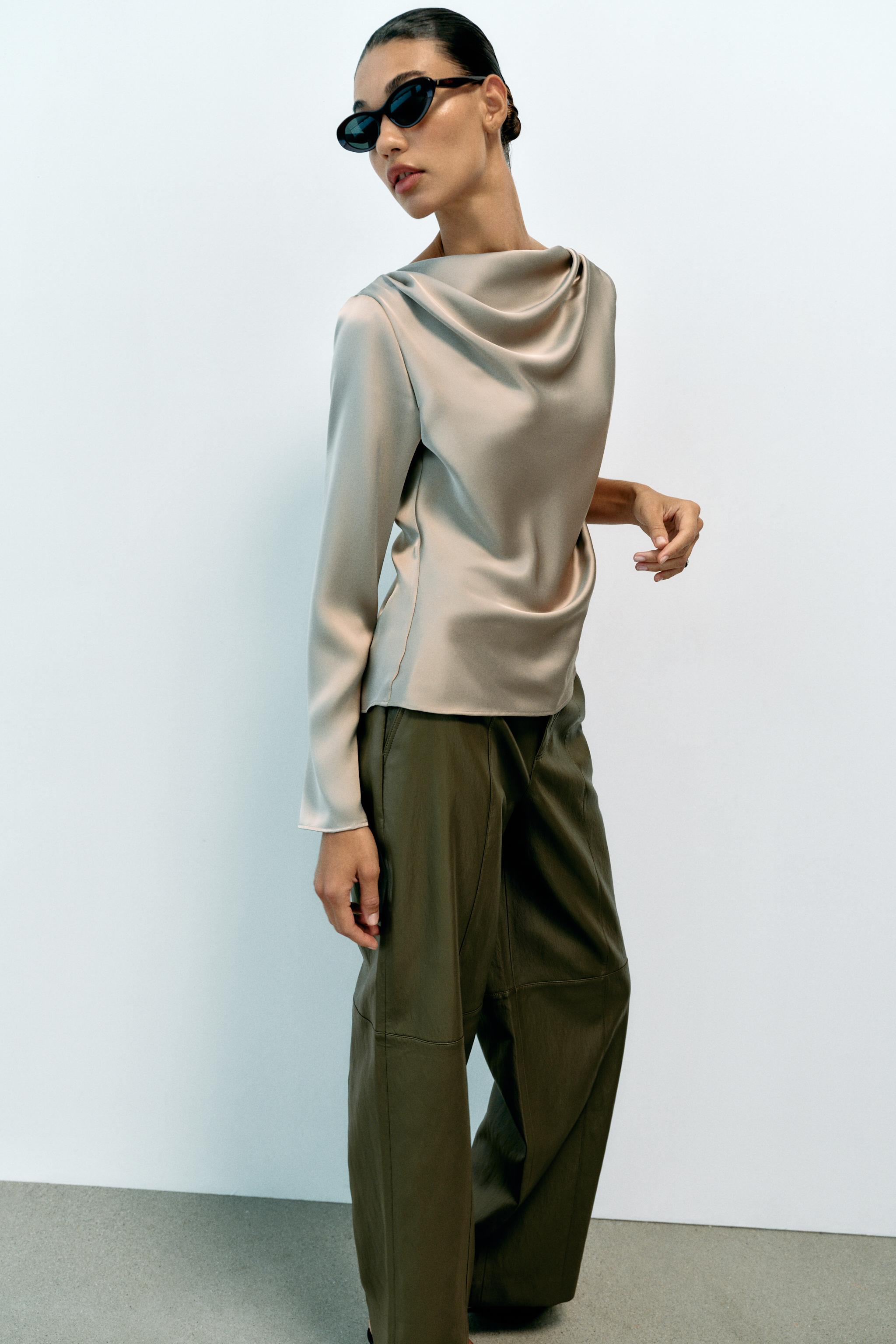 ASYMMETRIC SATIN SHIRT - Cava | ZARA India
