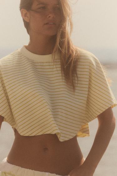 Zara WASHED EFFECT CAPE T-SHIRT - striped