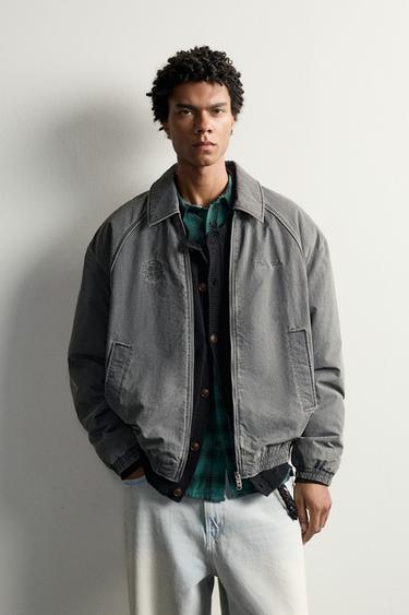 Quilted Washed Embroidered Jacket — Light gray 1