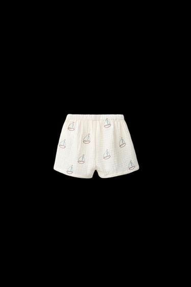 Zara TEXTURED BOAT SHORTS - Ecru
