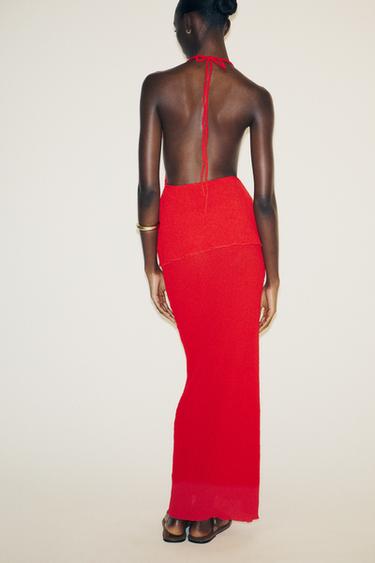 JUPE LONGUE TEXTURÉE - Rouge soutenu de Zara - Image 4