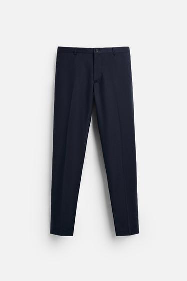 Zara TEXTURED SUIT PANTS - Navy blue