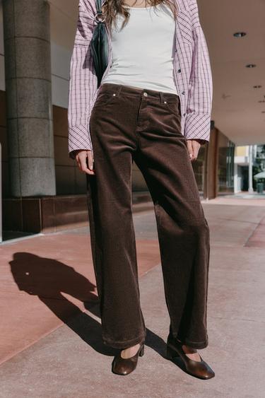 PANTALÓN RECTO PANA - Marrón de Zara