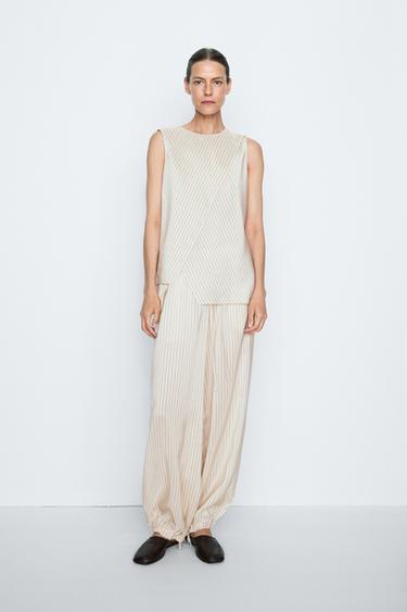 Zara STUDIO flowing striped wrap top - Ecru - Image 0