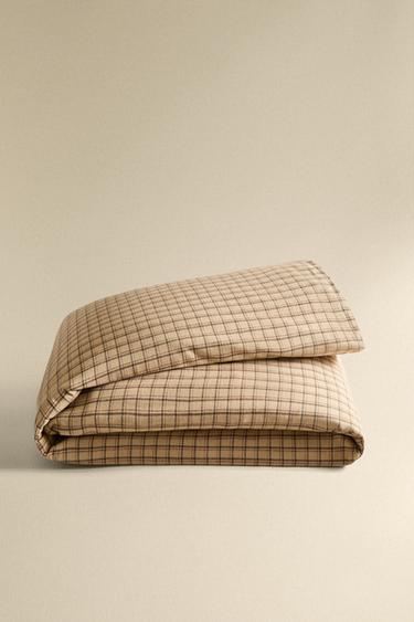 CHECK FLANNEL DUVET COVER - Beige by Zara - Image 4