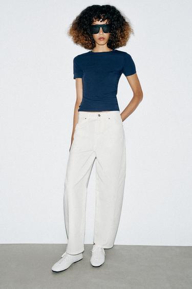 Zara Z1975 HIGH-RISE BARREL JEANS - White