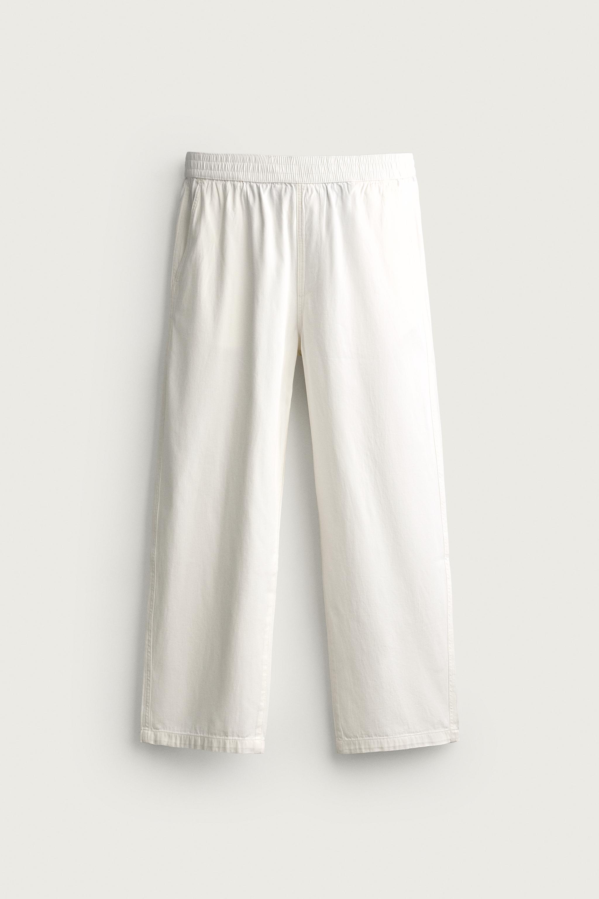 RELAXED FIT HERRINGBONE PANTS — White