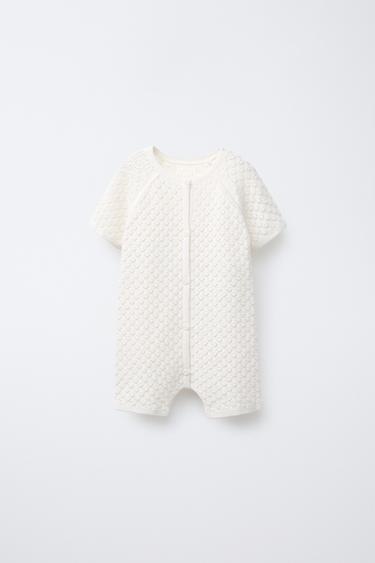COTTON AND SILK KNIT JUMPSUIT - Ecru by Zara