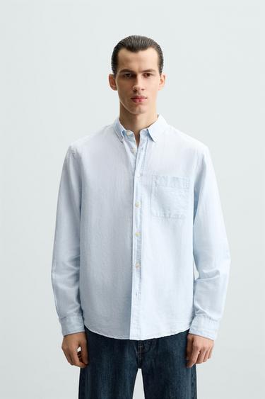 CAMISA LINO - ALGODÓN - Celeste de Zara