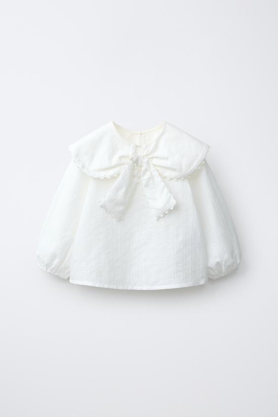 DOTTED MESH PETER PAN COLLAR SHIRT - White de Zara - Imagen 0