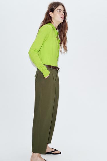 PANTALON À PINCES ET CEINTURE - Kaki de Zara - Image 5