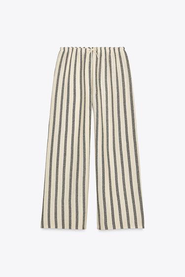 RUSTIC STRAIGHT-LEG TROUSERS - Black / White by Zara