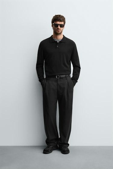 100% WOOL KNIT POLO SHIRT - Black by Zara