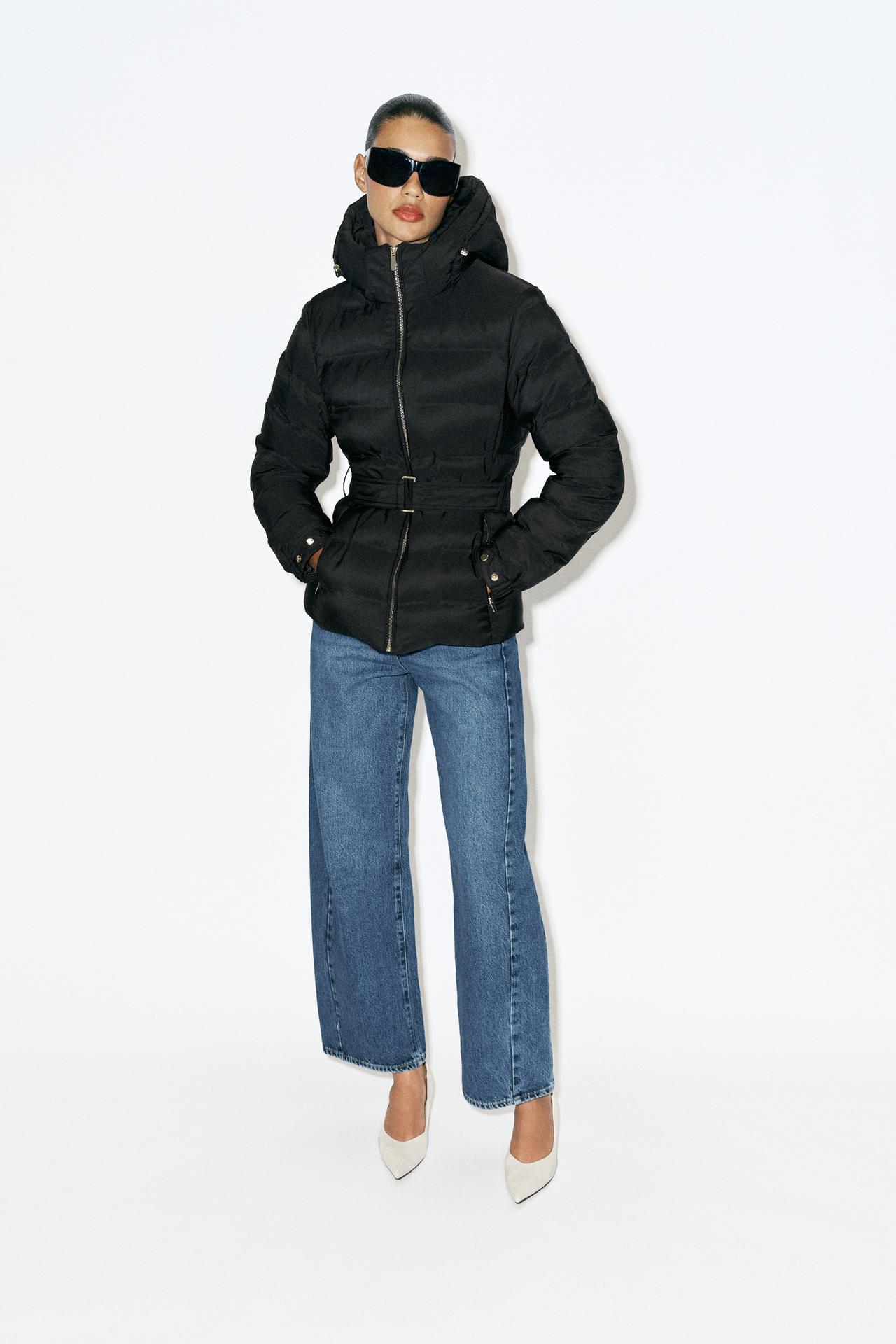 WATER-REPELLENT WINDPROOF PADDED HOODIE ANORAK — Black