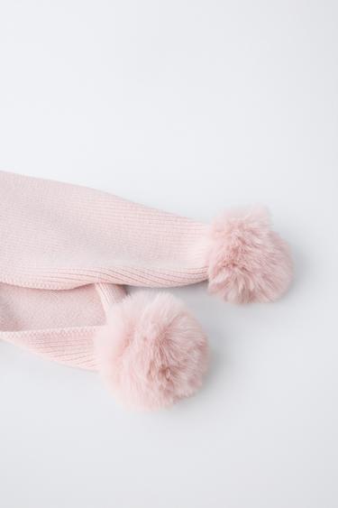 KNITTED POMPOM SCARF - Pink by Zara - Image 1