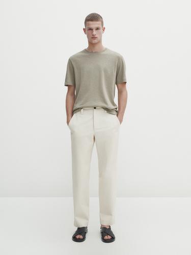 Camiseta manga corta con lino y algodón - Beige de Zara - Imagen 0