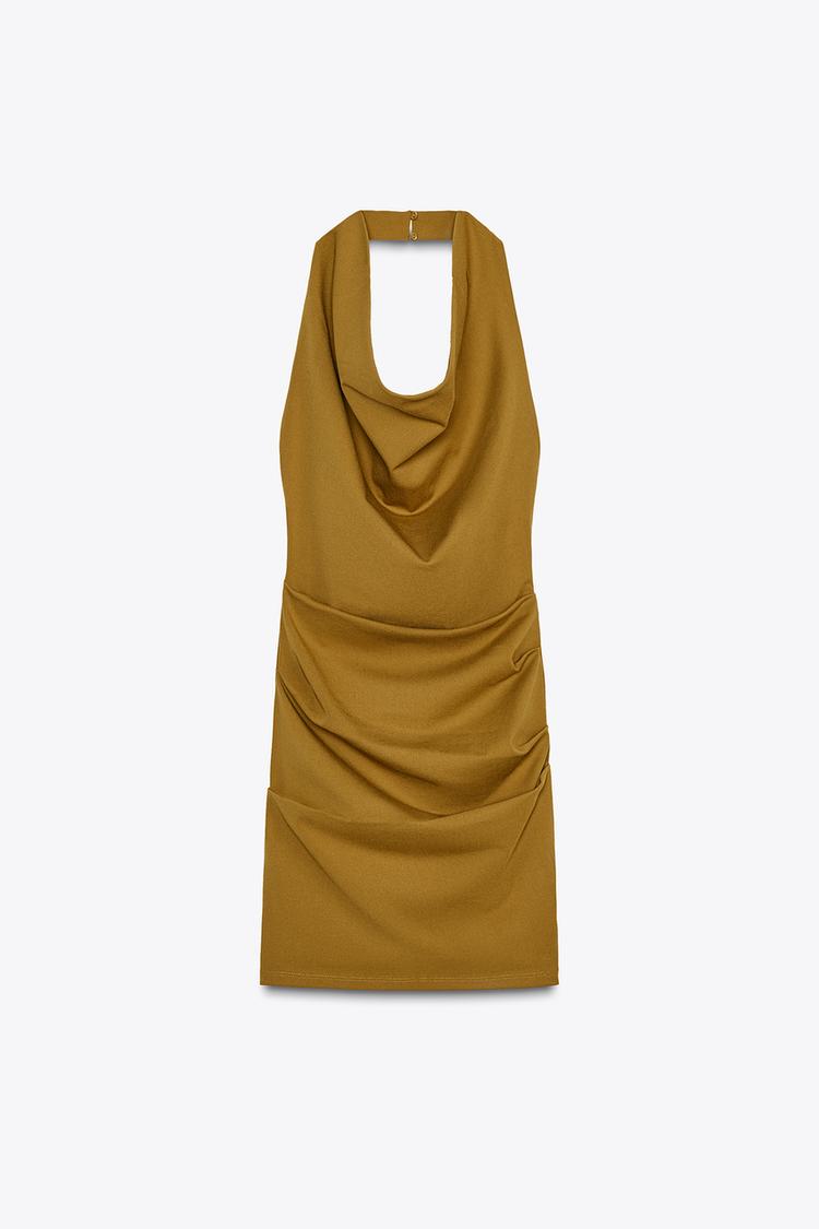 DRAPED HALTERNECK DRESS - Olive green by Zara - Image 6