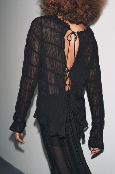 SEMI-SHEER GATHERED KNIT TOP - Black by Zara
