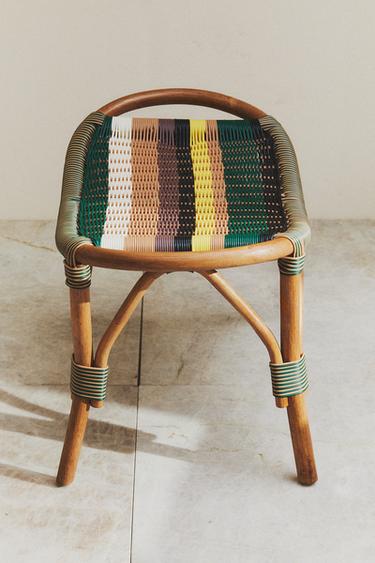 STRIPED RATTAN FOOTREST X COLLAGERIE - striped by Zara