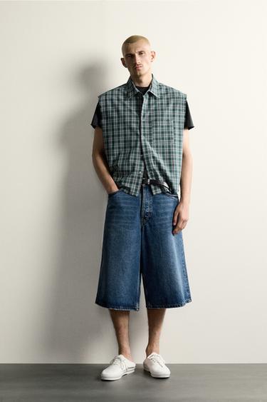 Zara PLAID CROPPED TANK SHIRT - Greens