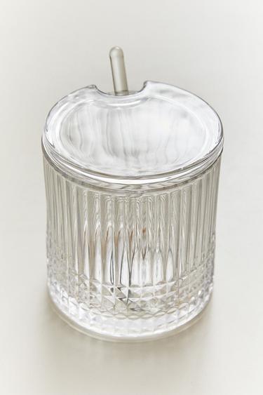 GLASS SUGAR BOWL WITH RAISED GEOMETRIC DESIGN - Transparent by Zara