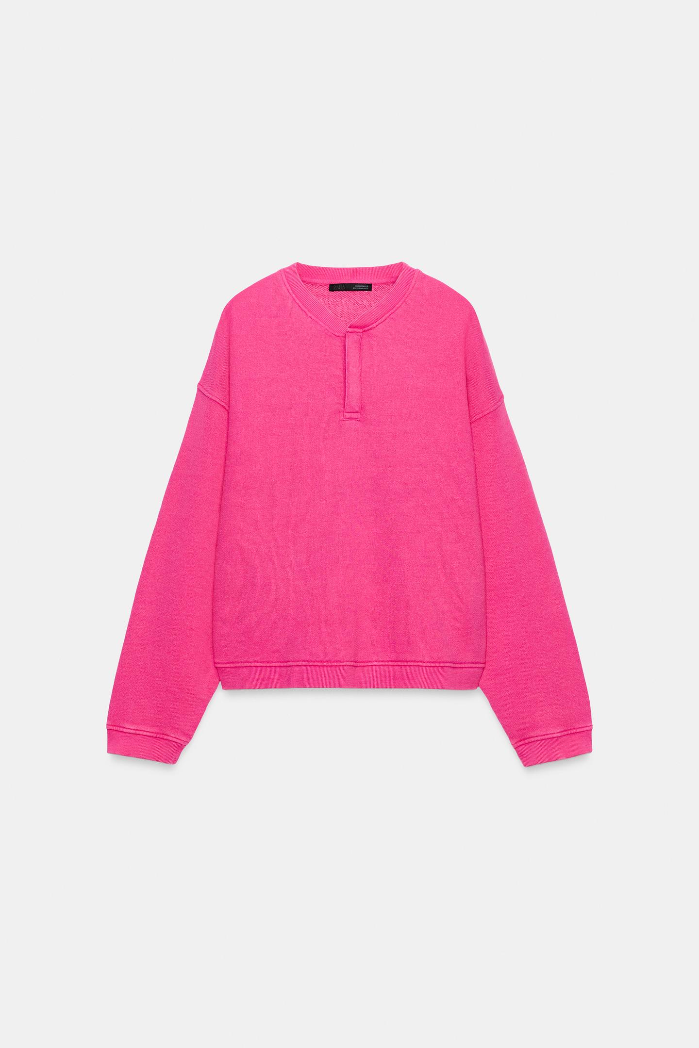 Женская толстовка Zara Washed-Effect Button, цвет: Фуксия — фото 5