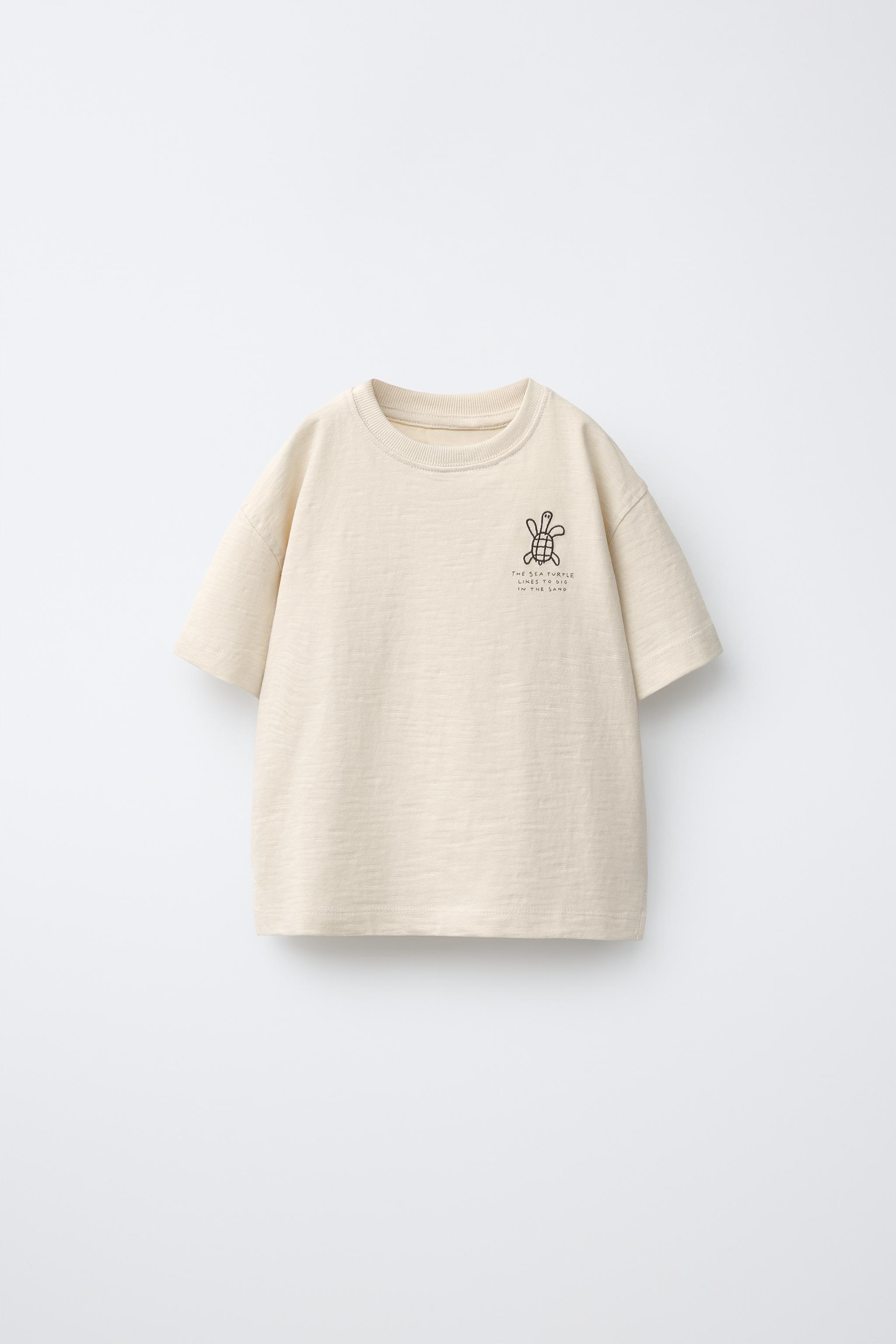 TURTLE EMBROIDERED T-SHIRT — Mid-ecru