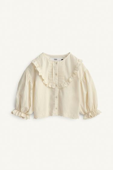 CAMISA VOLANTES FLORES BORDADAS LIMITED EDITION - Crudo de Zara