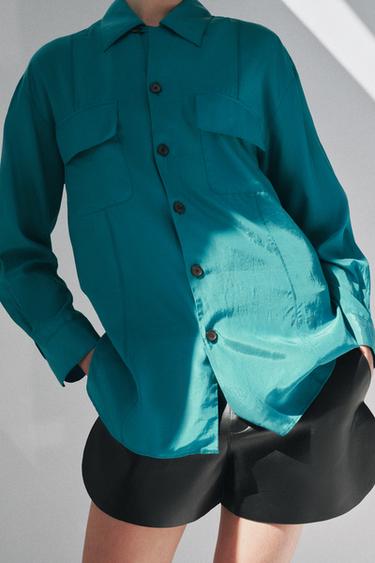 ZW COLLECTION FLOWY SHIRT WITH POCKETS - Petrol blue by Zara - Image 3