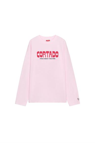 CAMISETA ESTAMPADO CORTADO - Rosa de Zara