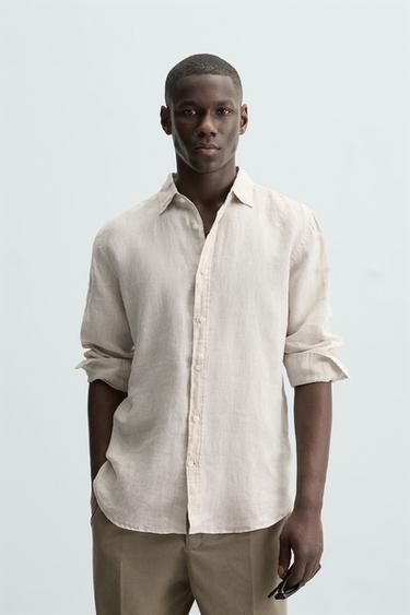 CAMISA REGULAR FIT LINO - Beige claro de Zara