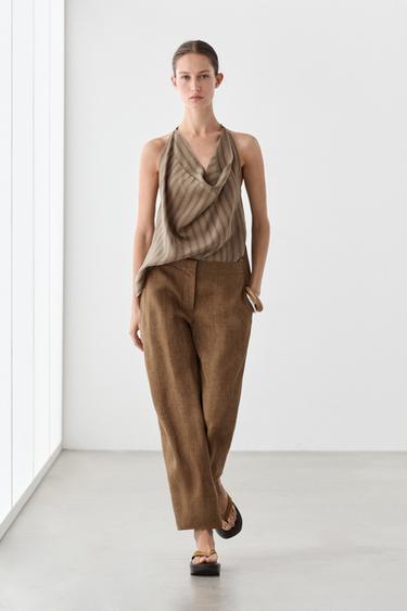 Zara Linen barrel fit pants - Black gold - Image 0